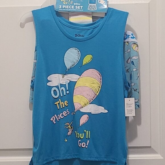 Dr Seuss Oh The Places You Will Go Sz Small (4/6 ) 3 Piece Sleep Set - Picture 1 of 3